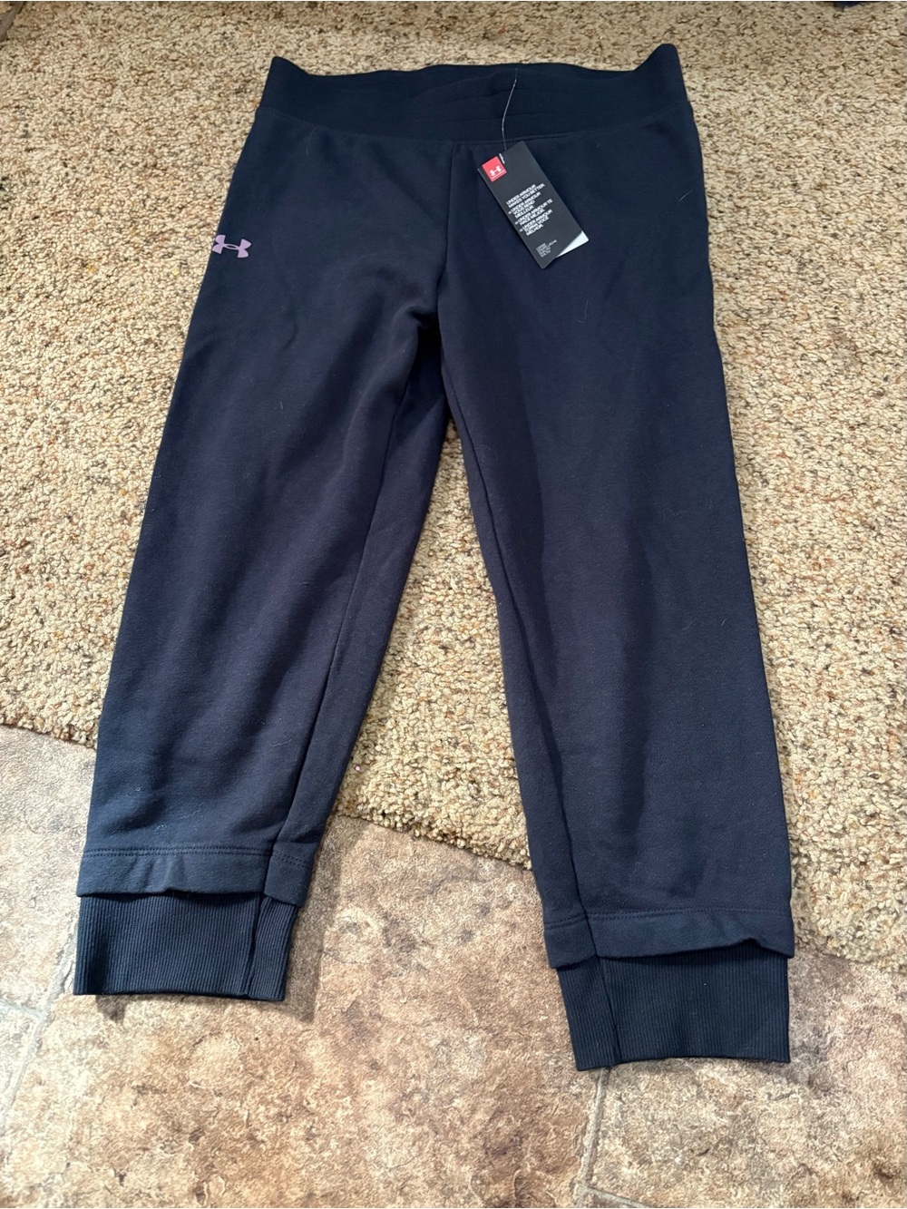 Under Armour Black Girls' Cropped Athletic Joggers with Pink Logo